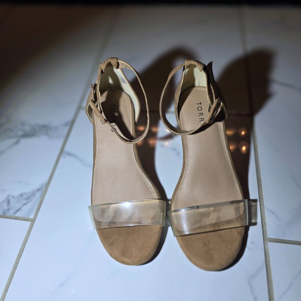 Torrid Clear Translucent Block Heels Faux Suede Size 6.5 WW